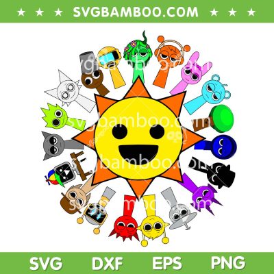 All Sprunki Toys Circle SVG PNG, Sprunki Characters Around Mr Sun SVG All Sprunki Toys Circle SVG PNG, Sprunki Characters Around Mr Sun SVG
