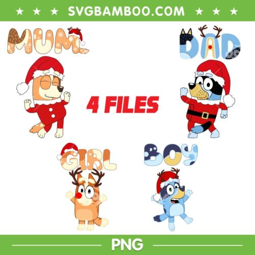 Bluey Family Christmas Dancing PNG Bundle, Blue Dog Santa Dancing PNG Bundle