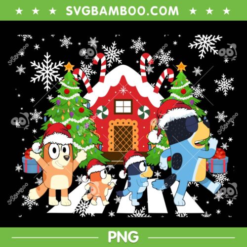 Bluey Family Walking Christmas PNG, Bluey Dog Dad and Mom Xmas PNG