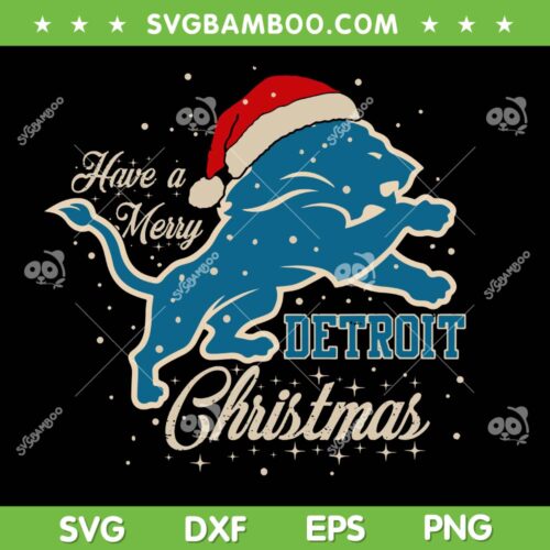 Detroit Merry Christmas SVG, Detroit Lions Football Santa Hat Xmas SVG PNG