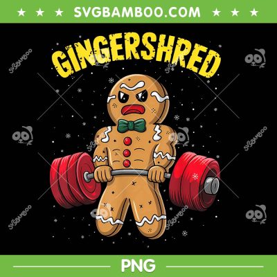 Gingershred PNG, Funny Gingerbread Man Gym PNG, Christmas Bodybuilding PNG