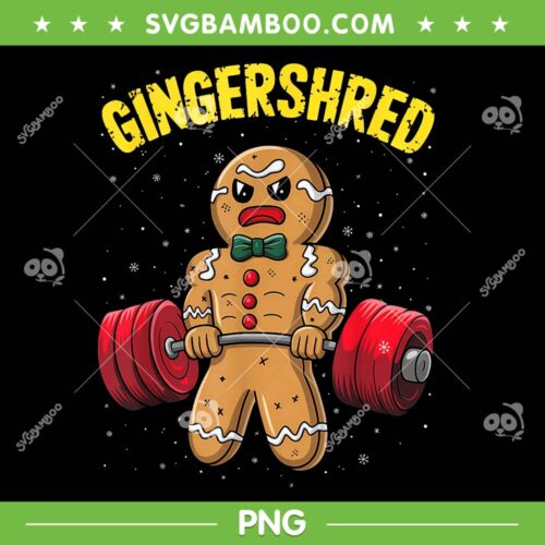 Gingershred PNG, Funny Gingerbread Man Gym PNG, Christmas Bodybuilding PNG