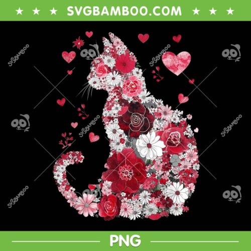 Happy Meowentine's Day PNG, Cat Floral Valentines Day PNG