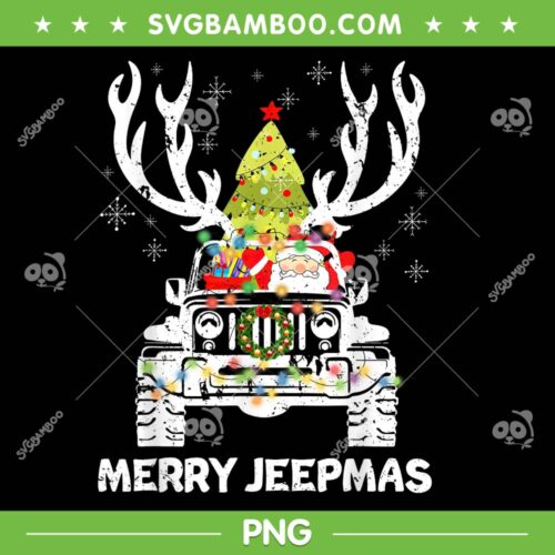Merry Jeepmas Ugly Christmas PNG, Jeep Car Light Reindeer Christmas PNG, Funny Santa Riding Jeep Car PNG