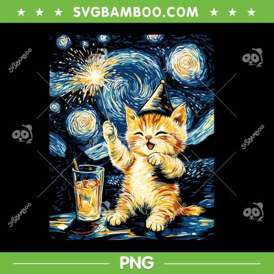 New Year Cat Starry Night PNG, Kitty Cat Happy New Year PNG New Year Cat Starry Night PNG, Kitty Cat Happy New Year PNG