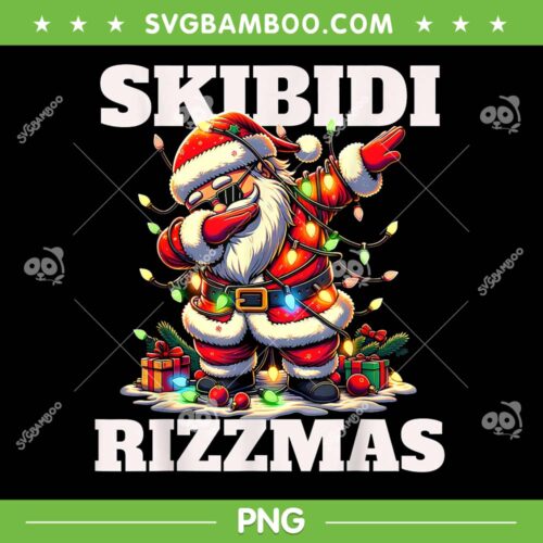 Santa Skibidi Rizzmas PNG, Santa Dabbing Christmas Lights PNG, Funny Xmas Skibidi Rizzmas PNG