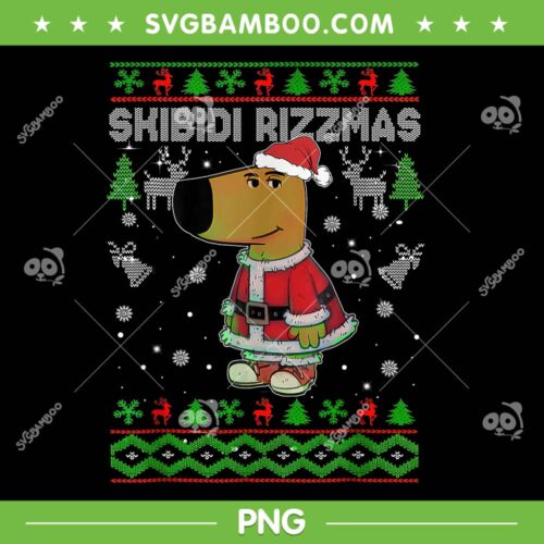 Chill Guy Skibidi Rizzmas PNG, Funny Dog Meme Rizz Santa Ugly Christmas PNG