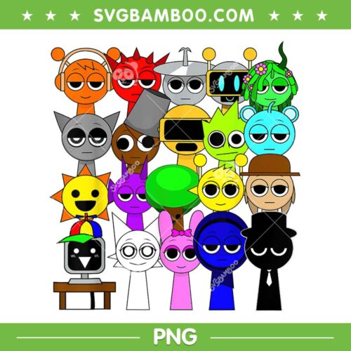 Whole team Sprunki PNG, Sprunki Game 20 toys PNG, Sprunki All Characters PNG