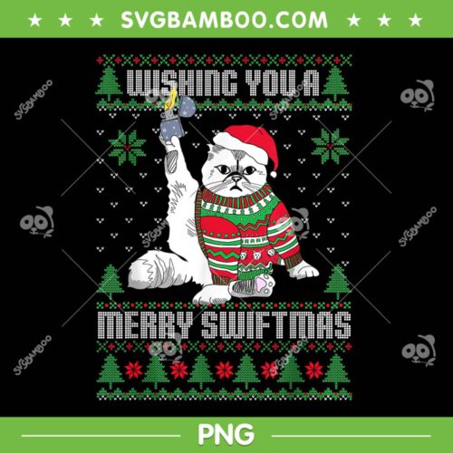 Wishing You A Merry Swiftmas Ugly Christmas PNG, Karma Cat Xmas Ugly PNG