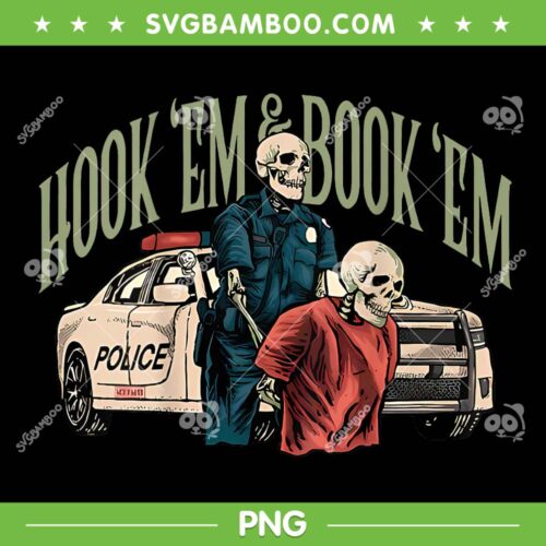 Hook Em and Book Em PNG, Skeleton Police Catch Criminals PNG