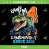 Rawr I'm 4 Crushing It PNG, 4th Birthday Monster Truck Dinosaur PNG