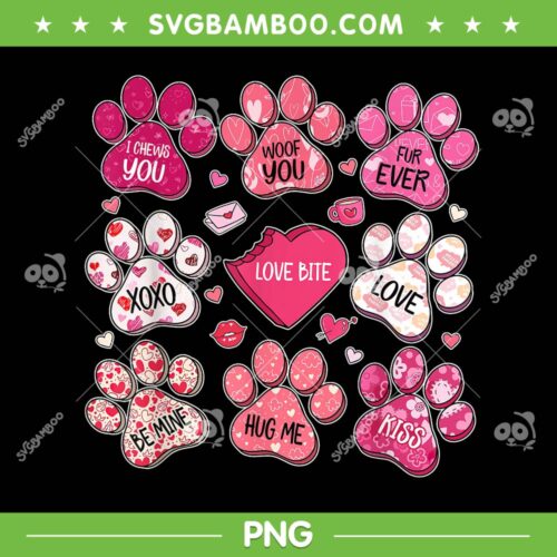 Dog Paw Print Heart Valentine PNG, Coquette Bow Dog Paw PNG, Mom Dog Lover PNG