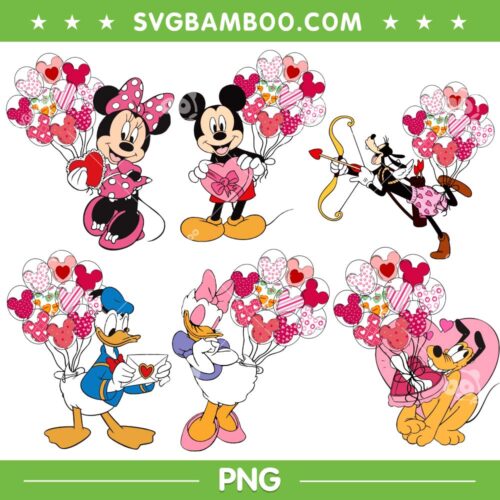 Mickey Mouse and Friends Valentine Bundle PNG, Disney Mouse Valentine Heart PNG Bundle