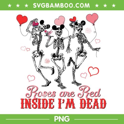 Skeleton Dancing Valentine PNG, Skeleton Mouse Ear Valentine Heart PNG