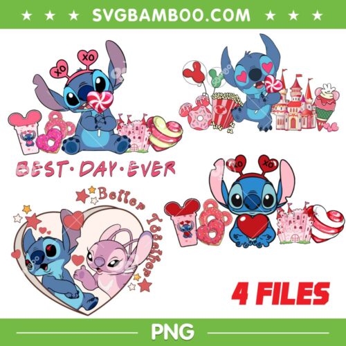 Stitch Valentine Bundle PNG, Disney Stitch and Angel Valentine Heart PNG Bundle