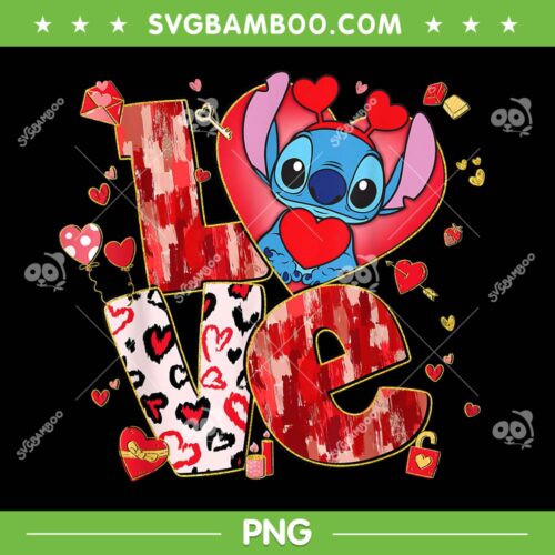 Stitch Love Valentine's Day PNG, Disney Stitch And Lilo Heart LOVE PNG