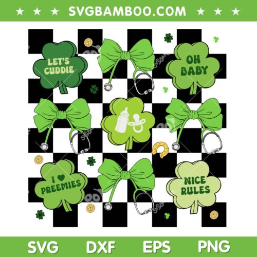 NICU Nurse St Patricks Day PNG, Coquette Bow NICU Nurse Shamrock PNG