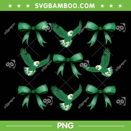 Eagles Coquette Bow PNG, Green Bows Eagles Bird PNG, Flying Bird Bows PNG