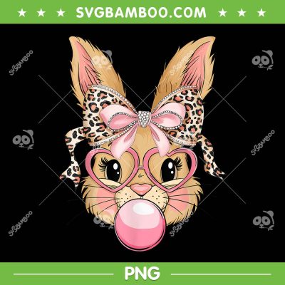 Bunny Face Leopard Glasses PNG, Cute Rabbit Bubble Gum Happy Easter Day PNG