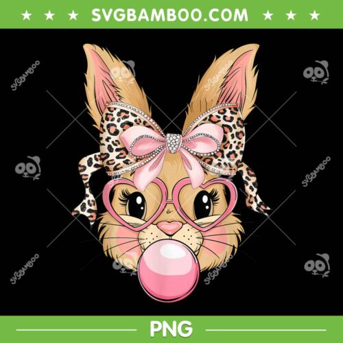 Bunny Face Leopard Glasses PNG, Cute Rabbit Bubble Gum Happy Easter Day PNG
