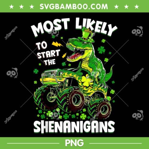 Dinosaur Monster Truck Shenanigans PNG, T-rex Driving Truck St Patricks Day PNG