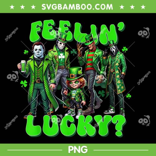 Horror Characters Feelin' Lucky PNG, Funny St Patrick's Day Horror Mashup PNG