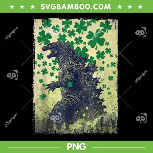 Godzilla Kaiju St patrick Day PNG, Godzilla Shamrock Art PNG