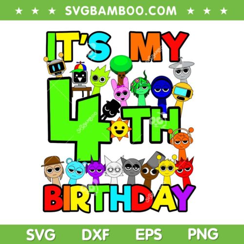 Sprunki 4th Birthday SVG PNG, Sprunki Party Decorations 4 Year Old SVG