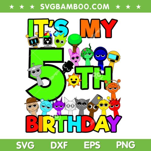 Kids Sprunki 5th Birthday SVG, Sprunki Party Decorations 5 Year Old SVG PNG