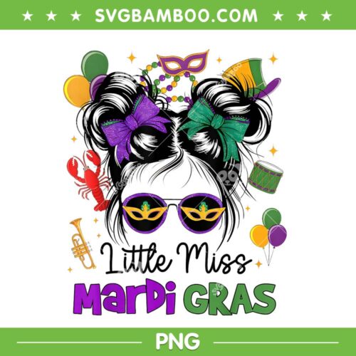 Messy Bun Little Miss Mardi Gras PNG, Cool Kids Girl New Orleans PNG