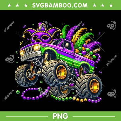 Kids Mardi Gras Monster Truck PNG, Toddler Mardi Gras Truck Beads PNG