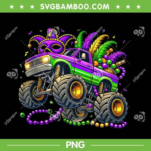 Kids Mardi Gras Monster Truck PNG, Toddler Mardi Gras Truck Beads PNG