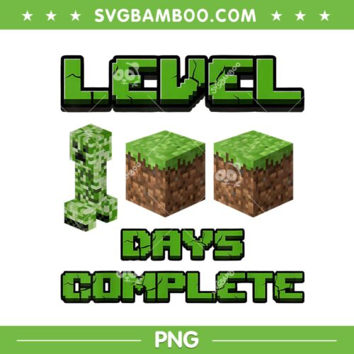 Minecraft Level 100 Days Complete PNG, Gaming Pixel 100th Days Of School PNG