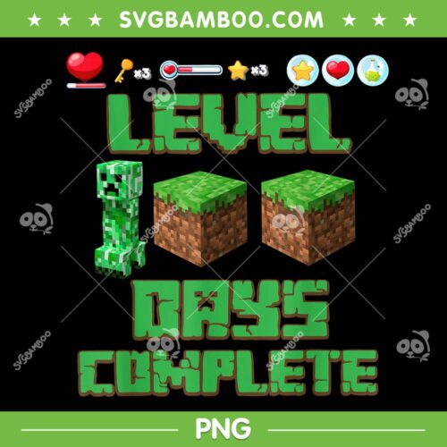 Minecraft Level 100 Days of School PNG, Unlocked Gaming Pixel 100th Day PNG