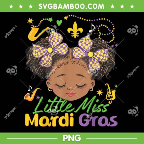 Little Miss Mardi Gras PNG, Afro Messy Bun Girls Mardi Gras PNG