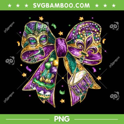 Mardi Gras Coquette Bow PNG, Fat Tuesday New Orleans Bow PNG