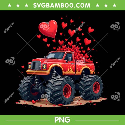 Monster Truck Valentine Heart PNG, Kids Truck of Love PNG