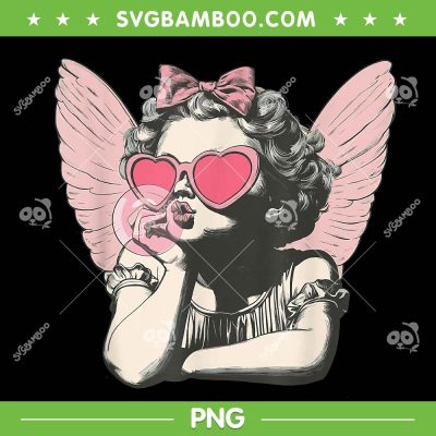 Cute Cupid Blowing Bubble PNG, Cool Girl Cupid Valentine Day PNG