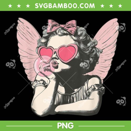 Cute Cupid Blowing Bubble PNG, Cool Girl Cupid Valentine Day PNG