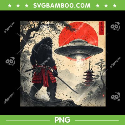 Samurai Bigfoot Japanese Art PNG, Bigfoot UFO Vintage Graphic PNG