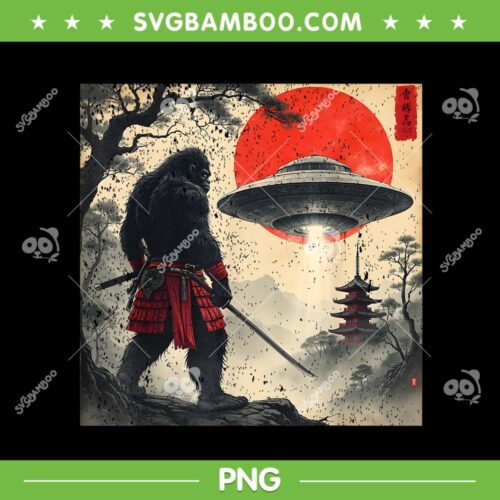 Samurai Bigfoot Japanese Art PNG, Bigfoot UFO Vintage Graphic PNG