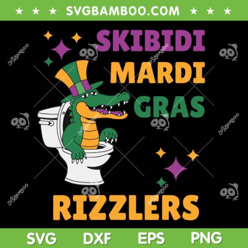 Skibidi Mardi Gras Rizzlers SVG PNG, Funny Alligator Mardi Gras SVG