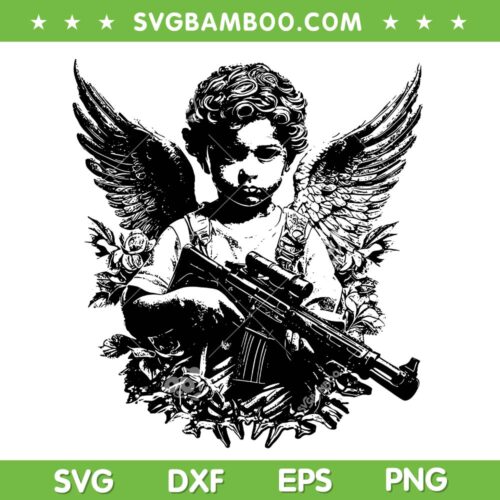 The Armed Guardian Angel SVG, Cupid Angel With Gun SVG PNG