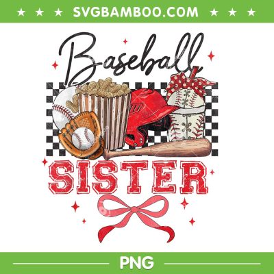 Baseball Sister PNG, Sport Lovers Girl PNG, Groovy Baseball Coquette Bow PNG