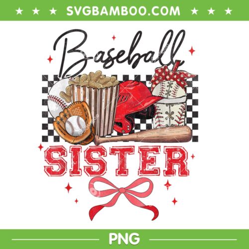 Baseball Sister PNG, Sport Lovers Girl PNG, Groovy Baseball Coquette Bow PNG