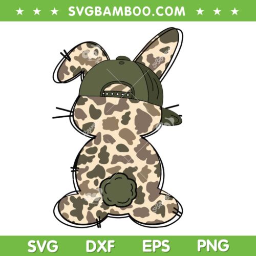 Boy Bunny Camo SVG PNG, Rabbit Camouflage Hat Ball Cap Easter SVG, Bunny Leopard SVG