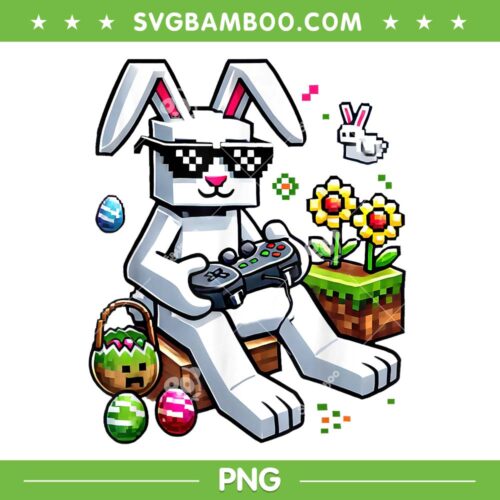 Bunny Gamer Happy Easter Day PNG, Minecraft Bunny Egg Video Game PNG