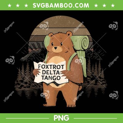 Funny Bear Foxtrot Delta Tango PNG, Retro Bear Camping PNG