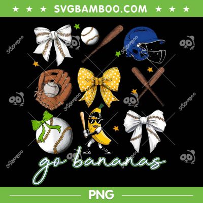 Let's Go Bananas Coquette Bow PNG, Bananas Baseball PNG Let's Go Bananas Coquette Bow PNG, Bananas Baseball PNG