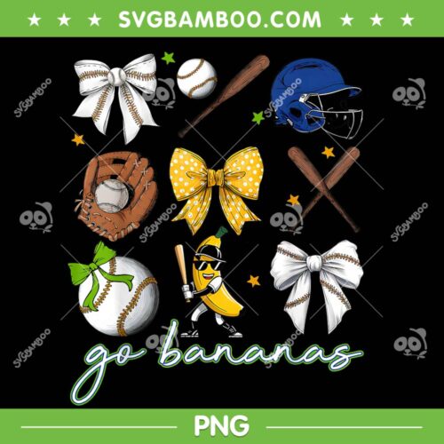 Let's Go Bananas Coquette Bow PNG, Bananas Baseball PNG